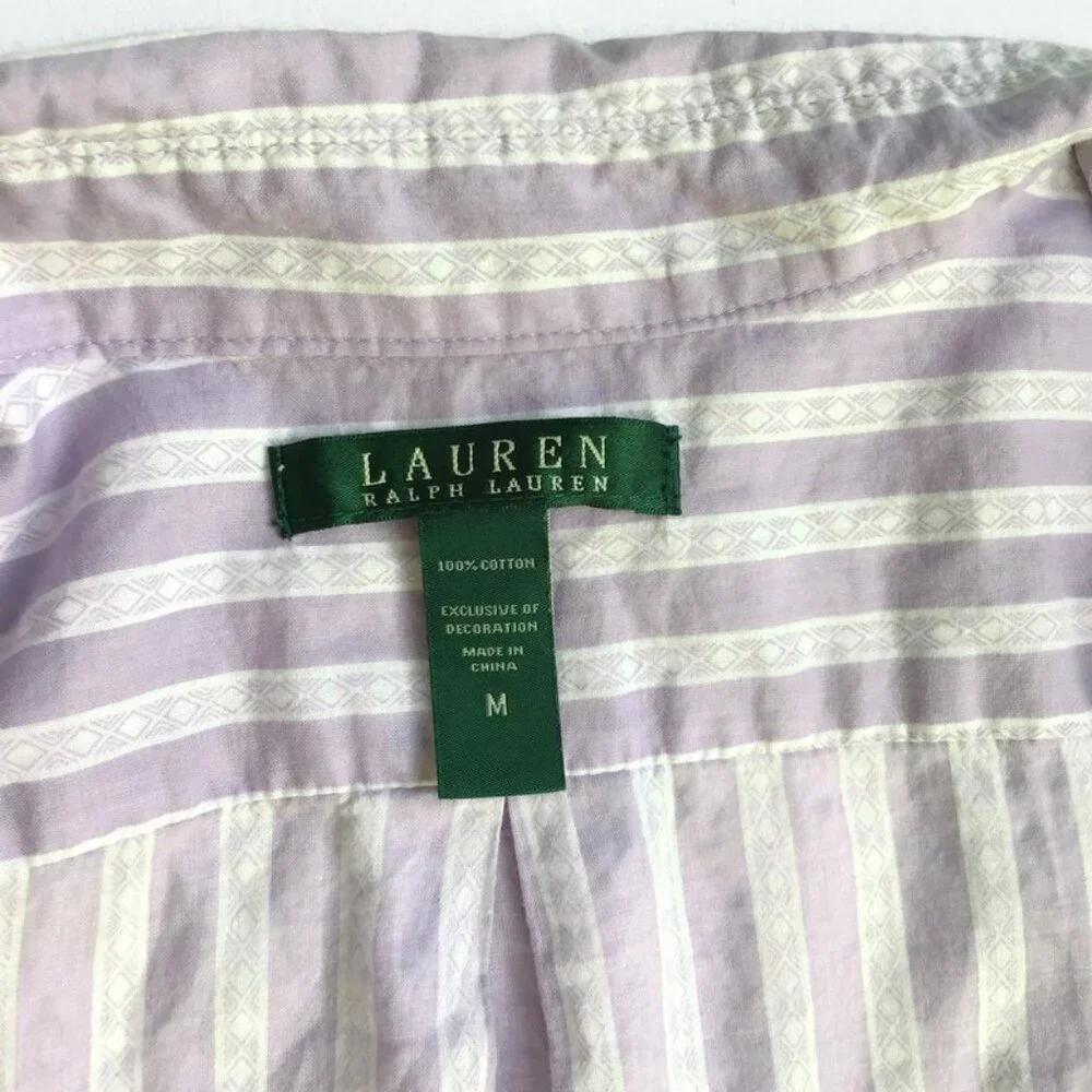 VTG Ralph Lauren Night Gown Sleep Shirt M Lavender Stripe Pocket Designer Lounge - Picture 7 of 8
